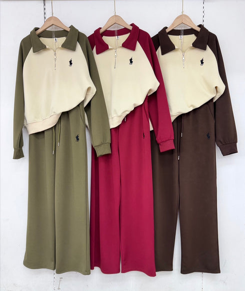 Pollo Collar Down Pullover And Trousers Sets